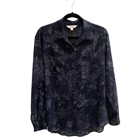 Decree Sheet Floral Whimsigoth Button Up Shirt Black Roll Tab Paisley Witchy-L - Picture 1 of 12